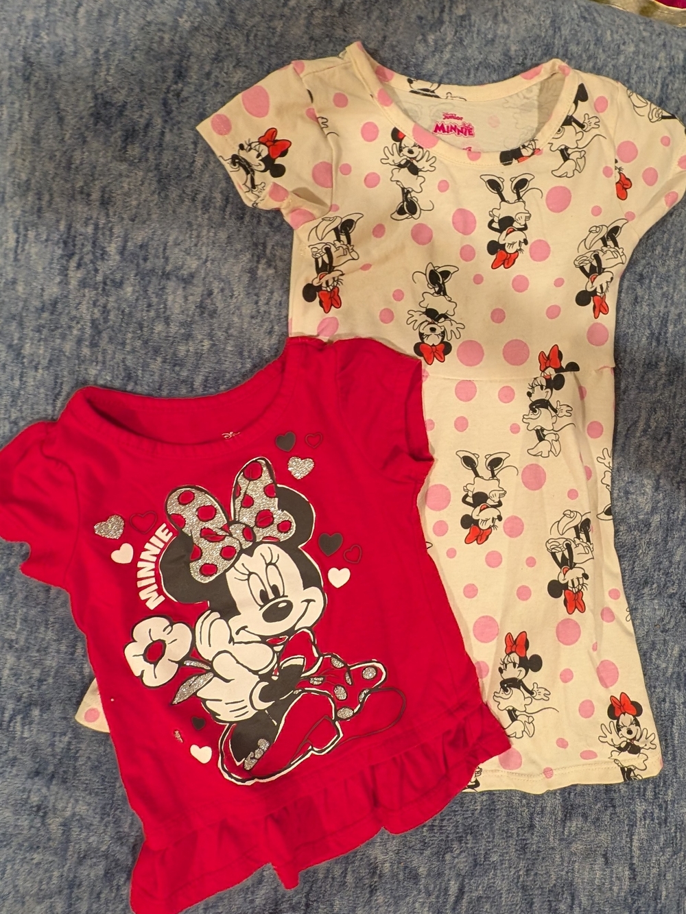 Disney 3T Minnie Mouse Girls Dress & Top Set - Pink Polka Dot & Bright Red